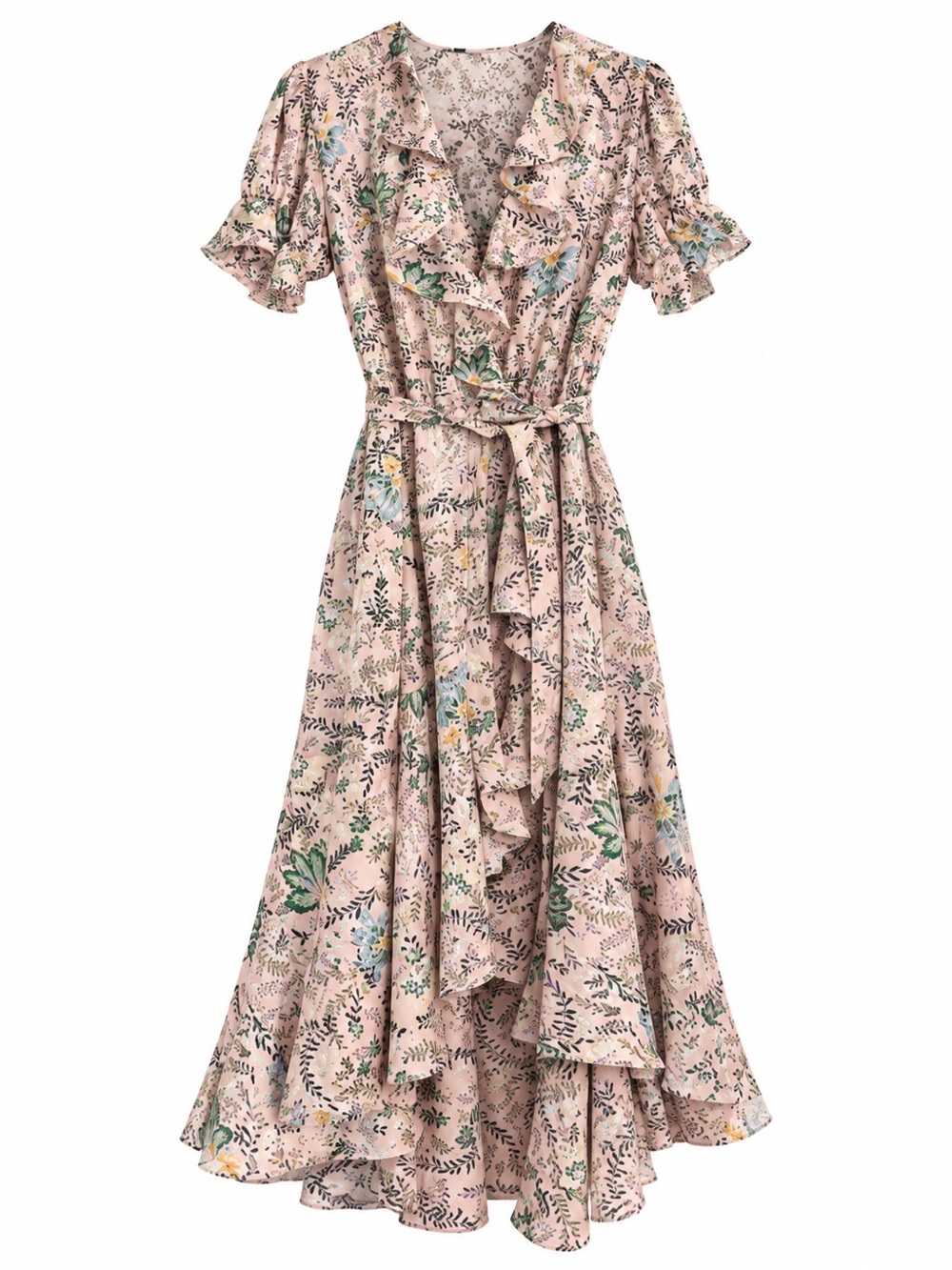 Buffalo David Bitton Blush Floral Ruffle Wrap High-Low Dress